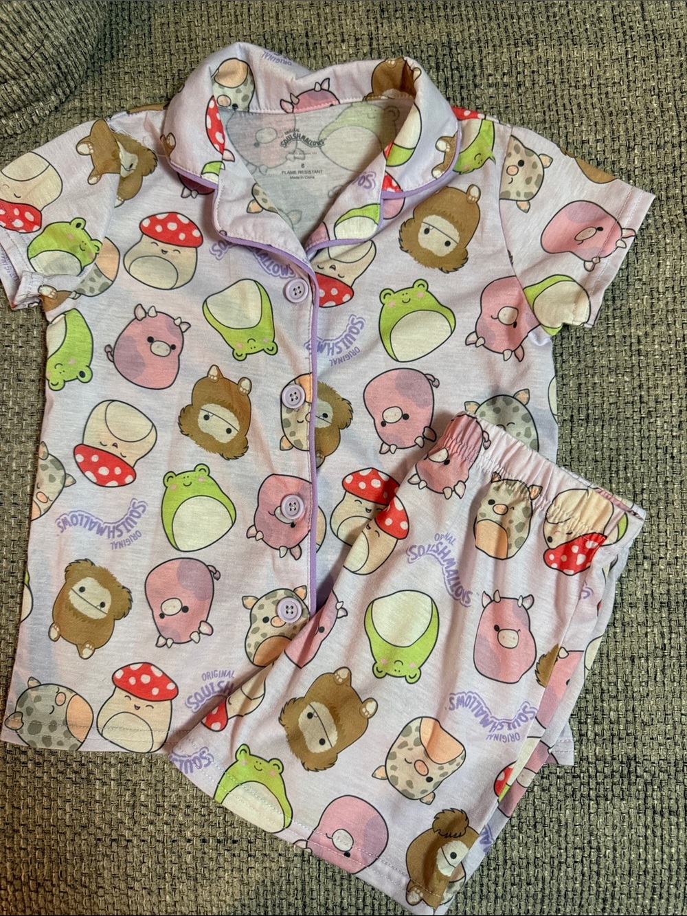 Squishmallow Short-Sleeve Pajama Set in Light Purple